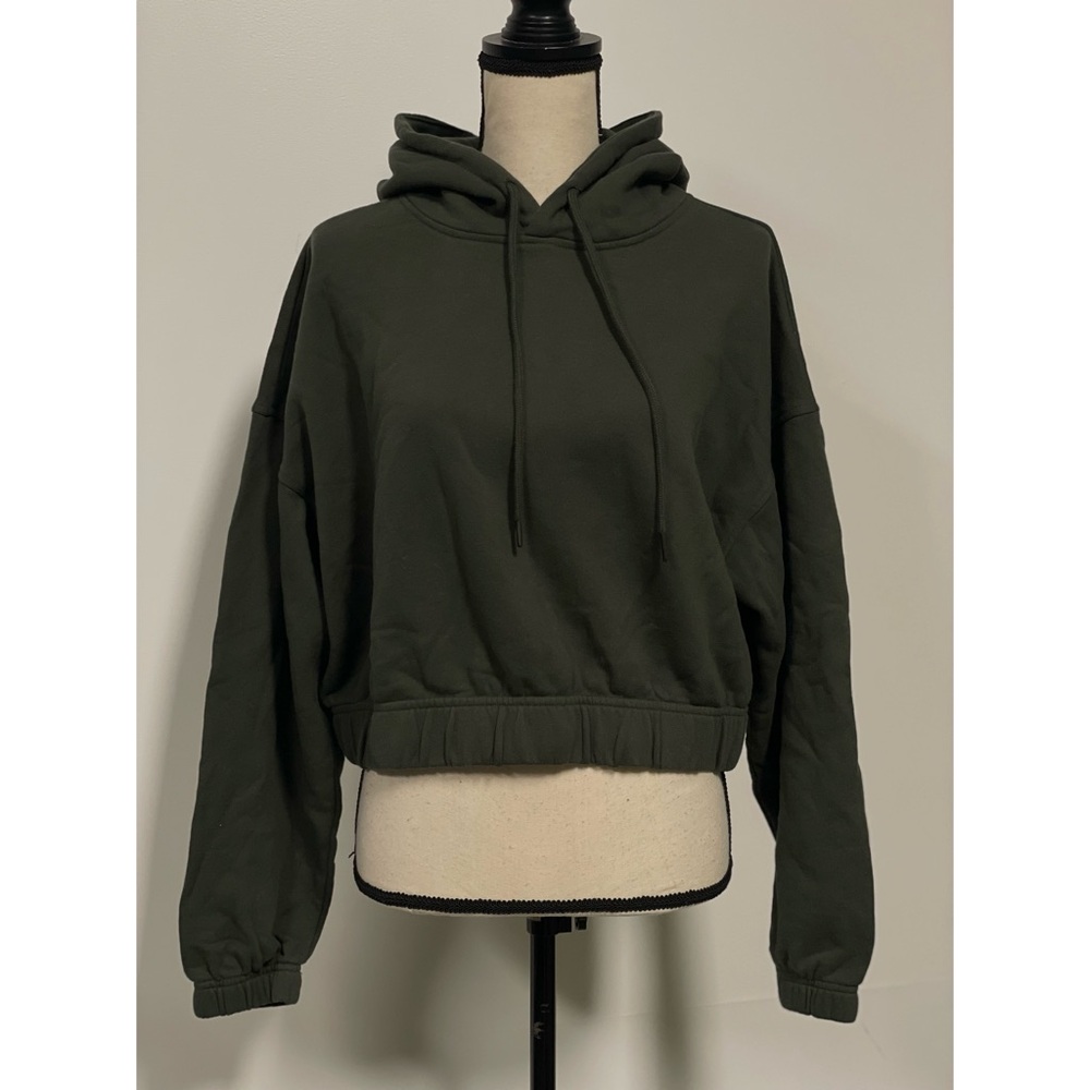 Forever 21 Cropped Terry Hoodie Olive Green Size 0X - Picture 3 of 9